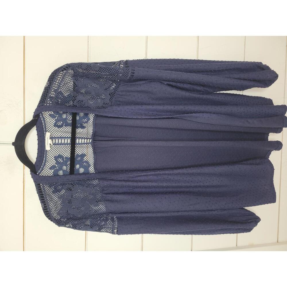 Maurices Navy Blue Open-Front Crochet Yoke Cardigan
